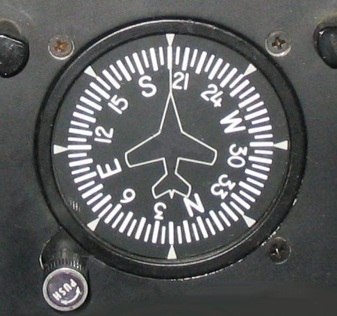 Foto real de um giro direcional no painel da aeronave.